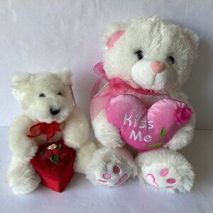 Caltoy Valentine  White Pink  "Kiss Me" Stuffed Bear & Bear with Red Gift Box